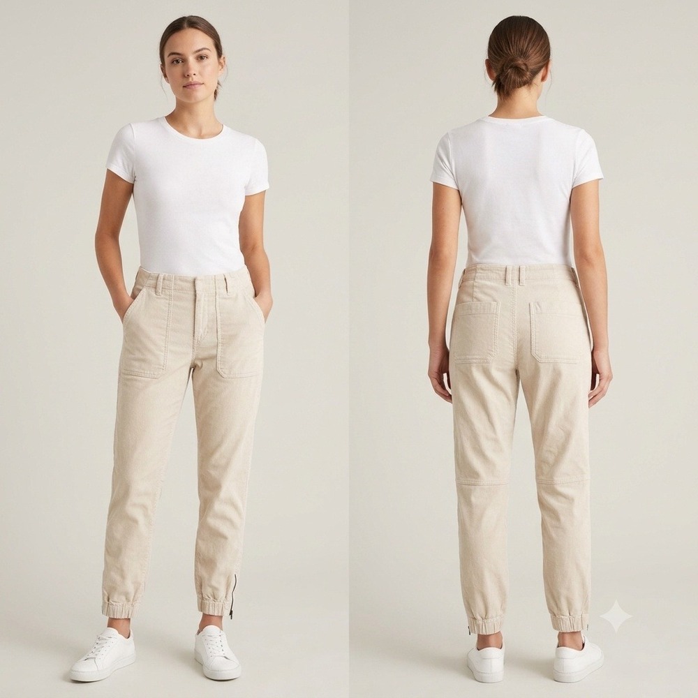 Banana Republic Utility Jogger Pants Women Size 6 Beige Corduroy Ankle Zip